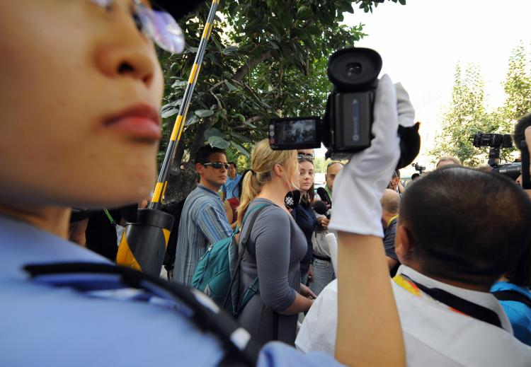 Ginger Cassady (C), a 'Students for a Free Tibet' activist from San Francisco, as she talks to reporters in Beijing on August 22, 2008. (Chai Hin/AFP/Getty Images) Ginger Cassady (C), a 'Students for a Free Tibet' activist from San Francisco, as she talks to reporters in Beijing on August 22, 2008. (Chai Hin/AFP/Getty Images)
