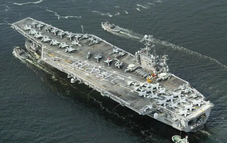 U.S. nuclear powered aircraft carrier George Washington heads for the Yokosuka U.S. Naval base in Yokosuka city in Kanagawa Prefecture, Japan, in this undated photo. (AFP/Getty Images)