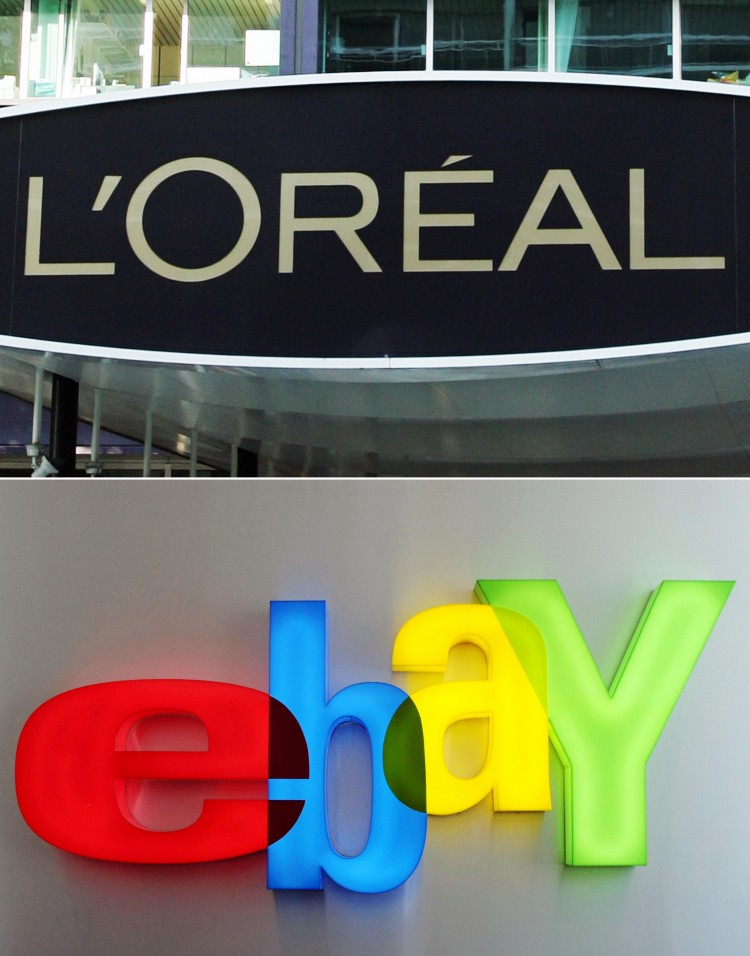 LIABILITY: A combo shows the logos of US online auctioneer eBay Inc. and French cosmetics giant L'Oreal. Responding to a lawsuit by L'Oreal, a European court ruled that companies like eBay may be held liable for sales of counterfeit goods on their sites.  (Jacques Demarthon-Franck/Getty Images)