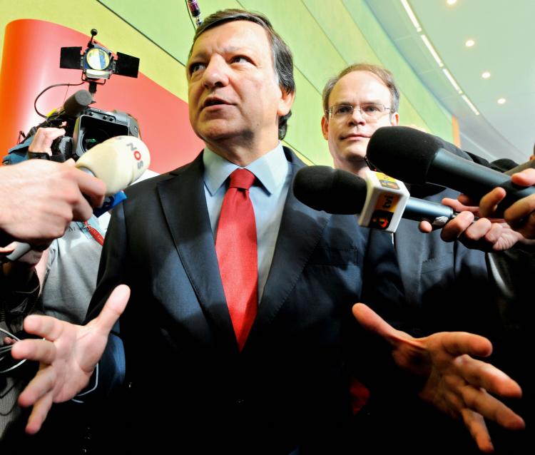 European Commission President Jose Manuel Barroso (L) speaks to journalists as he arrives for a meeting with a group of European Parliament socialists and democrats at the European Parliament headquarters in Brussels on Sept. 9. (Georges Gobet/AFP/Getty Images) European Commission President Jose Manuel Barroso (L) speaks to journalists as he arrives for a meeting with a group of European Parliament socialists and democrats at the European Parliament headquarters in Brussels on Sept. 9. (Georges Gobet/AFP/Getty Images)