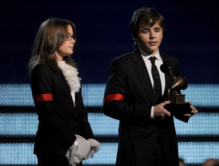Paris Jackson (L) and Prince Michael Jackson accept the Lifetime Achievement award for Michael Jackson during the 52nd Annual GRAMMY Awards on January 31 in California. (Kevin Winter/Getty Images)