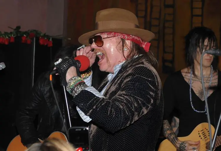 Axl Rose of Guns N' Roses performs Live At Nur Khan's Rose Bar Sessions presented by DeLeon Tequila at Gramercy Park Hotel in New York City, on Feb. 14, 2010. (Jamie McCarthy/Getty Images )