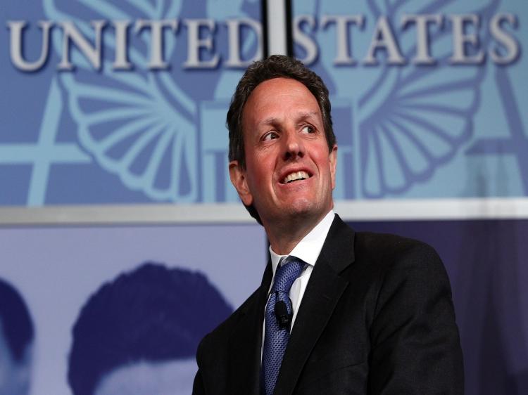 U.S. Treasury Secretary Timothy Geithner answers questions at the Export-Import Bank of the United States 2010 Annual conference March 12, 2010 in Washington, DC. Geithner spoke about the state of the U.S. economy during his remarks.  (Win McNamee/Getty Images)