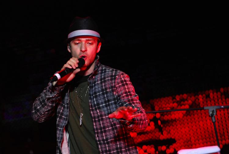 Justin Timberlake performs as a guest at the concert of Grammy Award-winning record producer, singer and rapper Timbaland in Manila on March 27. (Noel Celis/AFP/Getty Images)