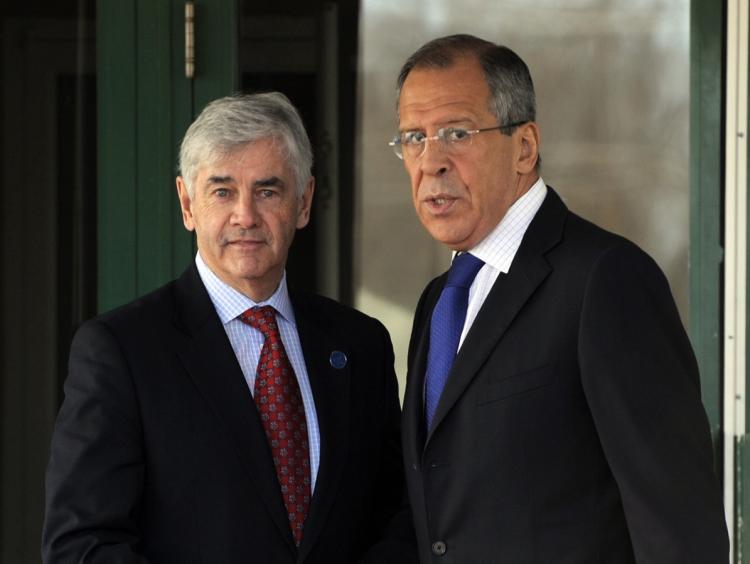 Canadian Foreign Minister Lawrence Cannon(L) greets Russian Foreign Minister Sergey Lavrov at the Chateau Cartier prior to meeting of the G8 nations in Gatineau, Quebec on March 30, 2010. Iran's nuclear ambitions took center stage at a Group of Eight foreign ministers summit on global security and terrorism, overshadowed by the deadly Russian subway blasts. (Timothy A. Clary/AFP/Getty Images) Canadian Foreign Minister Lawrence Cannon(L) greets Russian Foreign Minister Sergey Lavrov at the Chateau Cartier prior to meeting of the G8 nations in Gatineau, Quebec on March 30, 2010. Iran's nuclear ambitions took center stage at a Group of Eight foreign ministers summit on global security and terrorism, overshadowed by the deadly Russian subway blasts. (Timothy A. Clary/AFP/Getty Images)
