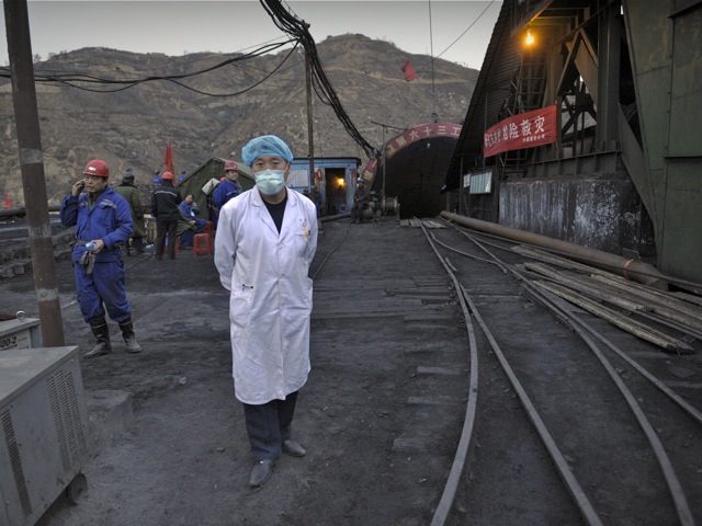 98256556 outside the entrance to the Wangjialing coal mine
