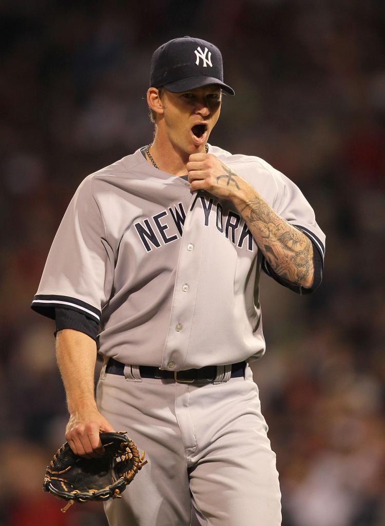 BREAKDOWN: Yankees starting pitcher A.J. Burnett gave up seven runs on seven hits in 2.1 innings against the Toronto Blue Jays on Monday. (Jim Rogash/Getty Images) BREAKDOWN: Yankees starting pitcher A.J. Burnett gave up seven runs on seven hits in 2.1 innings against the Toronto Blue Jays on Monday. (Jim Rogash/Getty Images)