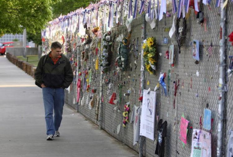 Dedications are hung to the victims of the Murrah Building bombing during the 15th anniversary observance ceremony of the Murrah Building bombing. (Brett Deering/Getty Images) Dedications are hung to the victims of the Murrah Building bombing during the 15th anniversary observance ceremony of the Murrah Building bombing. (Brett Deering/Getty Images)