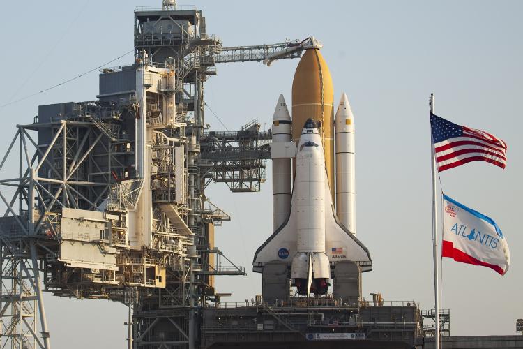 Space Shuttle Atlantis sits on launch pad 39-a at Kennedy Space Center after being rolled out atop the crawler transporter on April 22, 2010, in Cape Canaveral, Florida. (Matt Stroshane/Getty Images) Space Shuttle Atlantis sits on launch pad 39-a at Kennedy Space Center after being rolled out atop the crawler transporter on April 22, 2010, in Cape Canaveral, Florida. (Matt Stroshane/Getty Images)