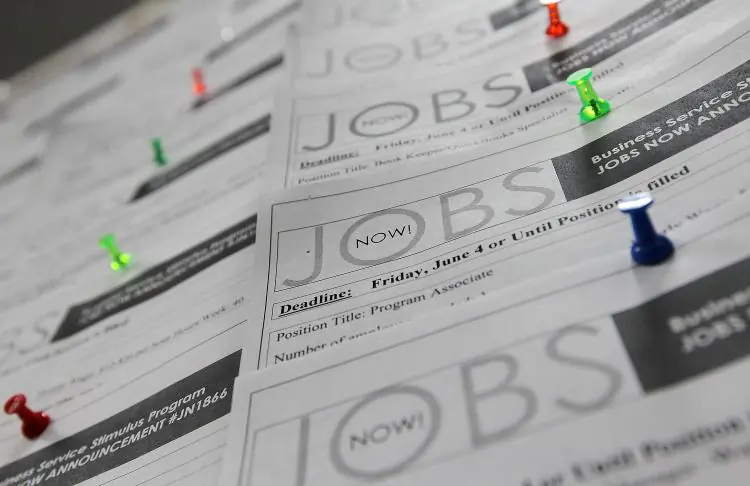 Job listings are posted on a bulletin board at the Career Link Center One Stop job center in SF Calif. (.Justin Sullivan/Getty Images)