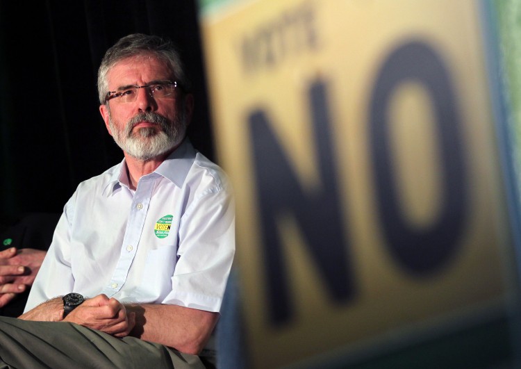 ULSTER SAYS YES, SF SAYS NO Sinn Fein President Gerry Adams pictured during a rally for a 'No' vote in Dublin on May 28th, 2012. Ireland goes to the polls on Thursday to vote on the European fiscal treaty referendum