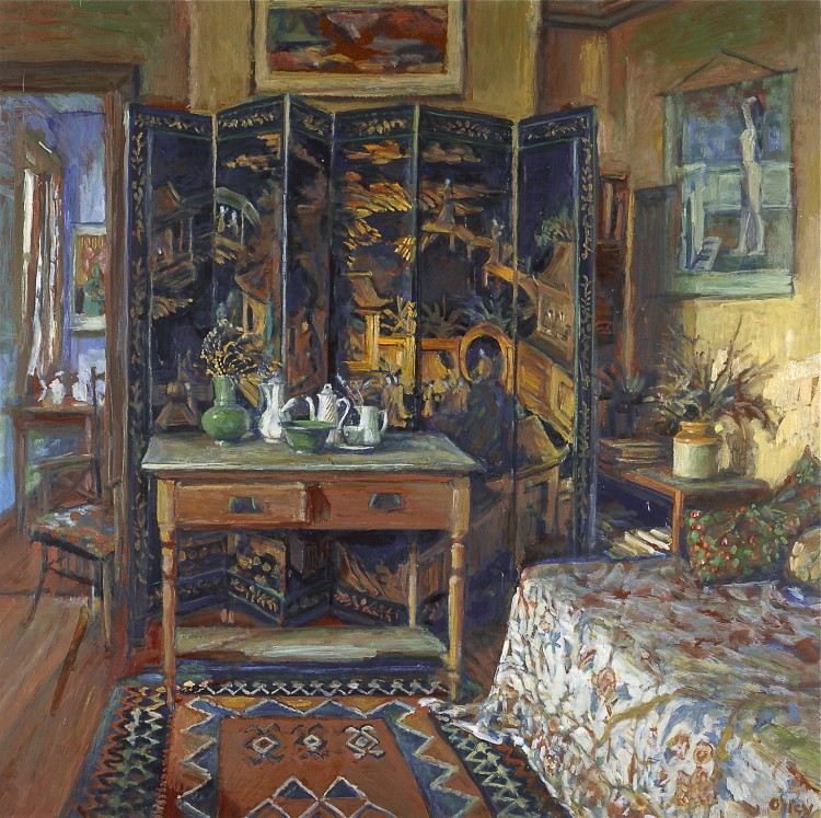 Margaret Olley's 'Chinese screen and yellow room,' 1996, oil on hardboard, 75 x 75cm. Purchased 1996. (Art Gallery of New South Wales) Margaret Olley's 'Chinese screen and yellow room,' 1996, oil on hardboard, 75 x 75cm. Purchased 1996. (Art Gallery of New South Wales)