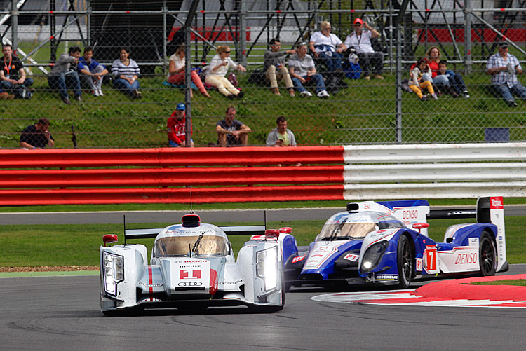 WEC - 6h Silverstone 2012 Audi's #1 R18 e-tron quattro hybrid finished first Six Hours of Silverstone, Round Four of the World Endurance Championship. Toyota's TS030 Hybrid took second ahead of the second Audi. (Audi Motorsports)