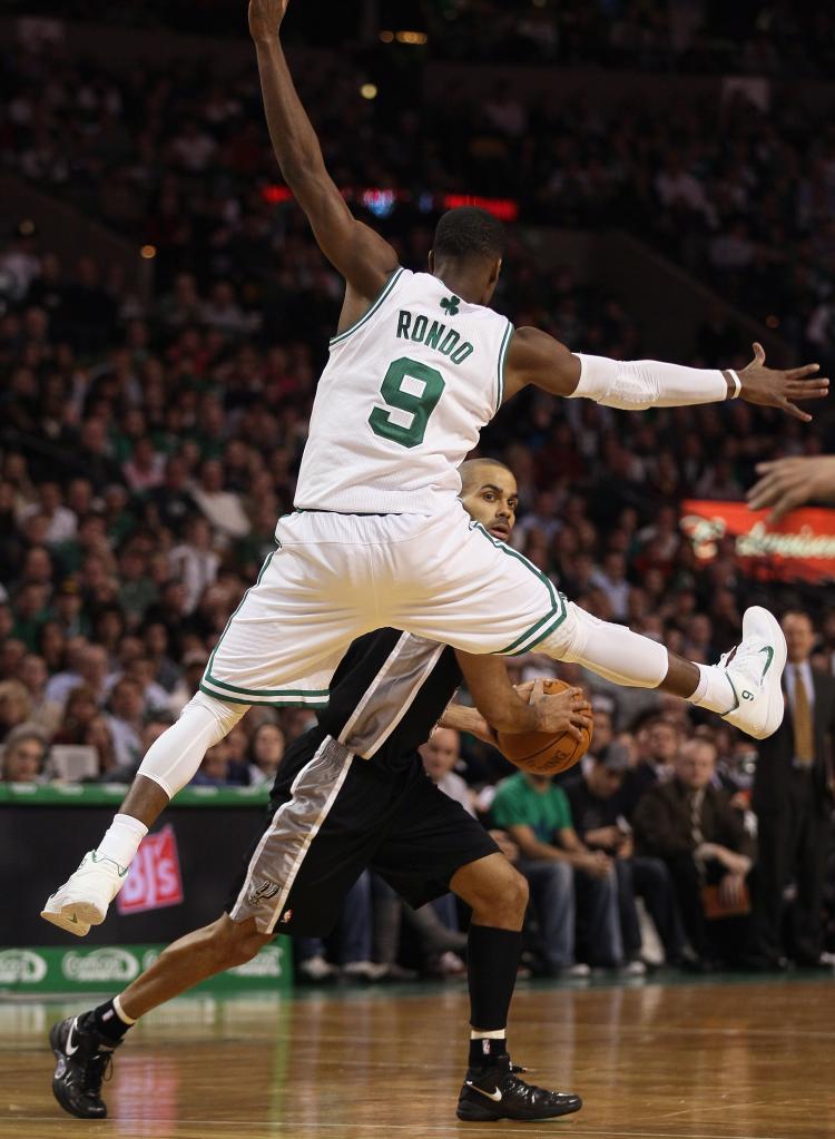 Rajon Rondo gave the San Antonio Spurs no place to go on Wednesday with a stellar performance. (Elsa/Getty Images) Rajon Rondo gave the San Antonio Spurs no place to go on Wednesday with a stellar performance. (Elsa/Getty Images)