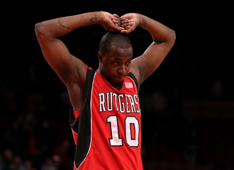 Rutgers point guard James Beatty was unable to finish Friday night's game against Princeton due to leg cramps. (Jim McIsaac/Getty Images)