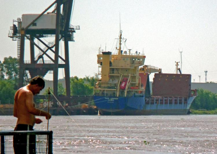 The Thor Leader is seen docked with its cargo deck open at Campana harbor, some 44 miles north-east of Buenos Aires, on Feb. 11. Tensions between Argentina and Britain rose Thursday after Buenos Aires blocked a shipment of pipes it said was bound for the Falklands archipelago. Britain plans to begin drilling for oil in the disputed territory that the two countries went to war over in 1982. (Martin Seguin/AFP/Getty Images) The Thor Leader is seen docked with its cargo deck open at Campana harbor, some 44 miles north-east of Buenos Aires, on Feb. 11. Tensions between Argentina and Britain rose Thursday after Buenos Aires blocked a shipment of pipes it said was bound for the Falklands archipelago. Britain plans to begin drilling for oil in the disputed territory that the two countries went to war over in 1982. (Martin Seguin/AFP/Getty Images)