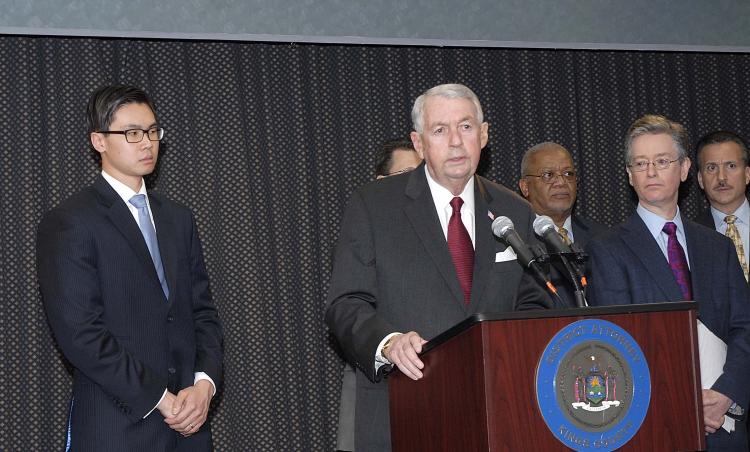 PHANTOM KIDS: Brooklyn DA Charles Hynes (C) joined Chin-Ho Cheng (L), assistant district attorney and Welfare Inspector General Sean Courtney (R), Tuesday to announce the indictment of a day care provider for using phantom kids to steal public funds. (Courtesy of Brooklyn Da Office) PHANTOM KIDS: Brooklyn DA Charles Hynes (C) joined Chin-Ho Cheng (L), assistant district attorney and Welfare Inspector General Sean Courtney (R), Tuesday to announce the indictment of a day care provider for using phantom kids to steal public funds. (Courtesy of Brooklyn Da Office)
