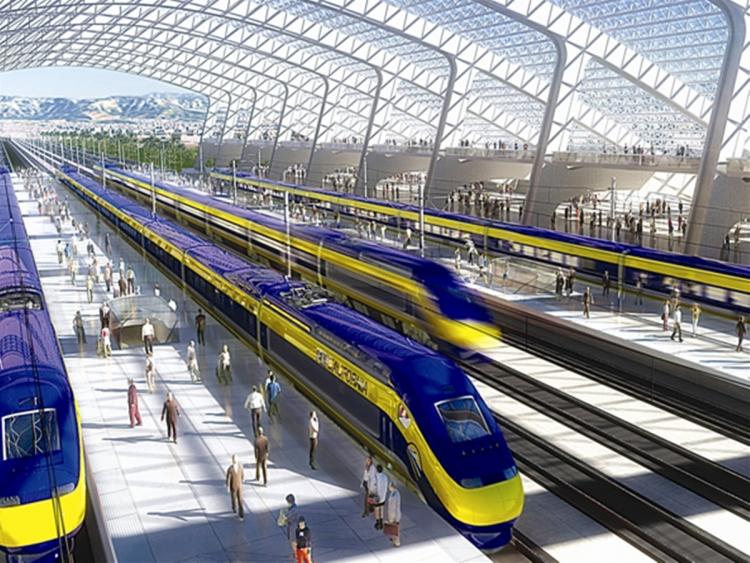 Passengers wait to board high-speed bullet trains. (Computer rendition courtesy of NC3D) Passengers wait to board high-speed bullet trains. (Computer rendition courtesy of NC3D)