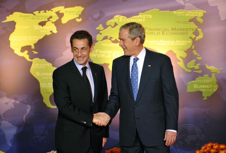 G20 SUMMIT: President George.W Bush (R) welcomes his French counterpart Nicolas Sarkozy (L) at the G20 summit at the National Building Museum on Nov. 15 in Washington, D.C. (ERIC FEFERBERG/AFP/Getty Images) G20 SUMMIT: President George.W Bush (R) welcomes his French counterpart Nicolas Sarkozy (L) at the G20 summit at the National Building Museum on Nov. 15 in Washington, D.C. (ERIC FEFERBERG/AFP/Getty Images)