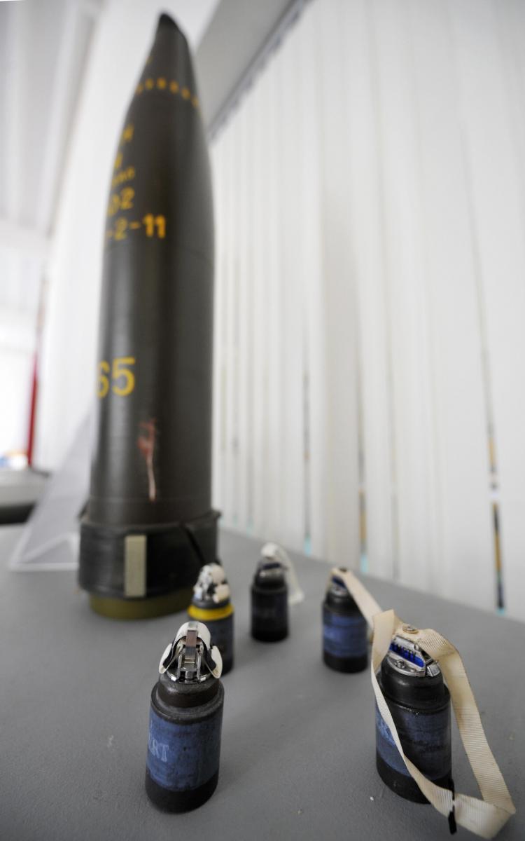 A cluster bomb on display at the Spreewerk ISL Integrated Solutions weapons decommissioning facility near Luebben, Germany. Enough countries have now ratified the international convention banning cluster munitions meaning the convention will now become bi (John MacDougall/AFP/Getty Images) A cluster bomb on display at the Spreewerk ISL Integrated Solutions weapons decommissioning facility near Luebben, Germany. Enough countries have now ratified the international convention banning cluster munitions meaning the convention will now become bi (John MacDougall/AFP/Getty Images)