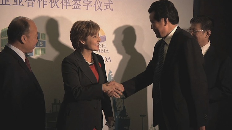 During a trade mission to China in November 2011, premier of British Columbia, Canada, Christy Clark announced a $1.36 billion infusion of Chinese capital for new projects in the province's coal mining industry. Controversy is growing regarding a plan to use Chinese nationals to work in four new coal mines being developed by Chinese-backed companies in the northeast of the province. (Government of British Columbia) During a trade mission to China in November 2011, premier of British Columbia, Canada, Christy Clark announced a $1.36 billion infusion of Chinese capital for new projects in the province's coal mining industry. Controversy is growing regarding a plan to use Chinese nationals to work in four new coal mines being developed by Chinese-backed companies in the northeast of the province. (Government of British Columbia)