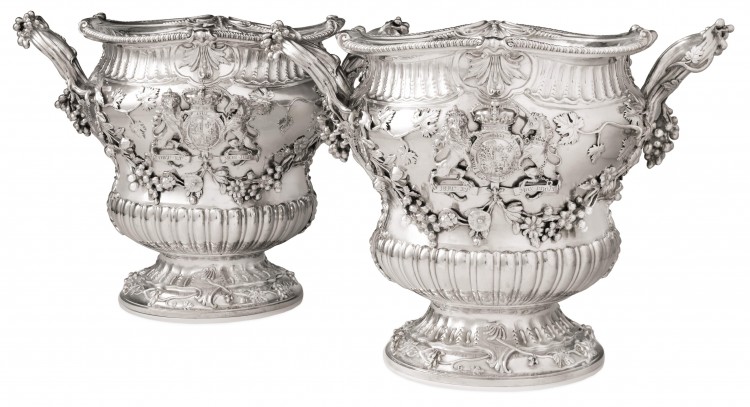 This rare pair of early George III silver wine coolers ($500,000 to $700,000) allowed John, 2nd Earl of Buckinghamshire, to dazzle as ambassador to the court of Catherine the Great. (Courtesy of Sotheby's) This rare pair of early George III silver wine coolers ($500,000 to $700,000) allowed John, 2nd Earl of Buckinghamshire, to dazzle as ambassador to the court of Catherine the Great. (Courtesy of Sotheby's)