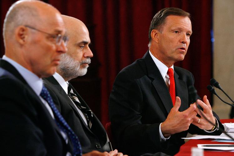 SEC Chairman Christopher Cox (R) testifies before the Senate Banking, Housing and Urban Affairs Committee on July 15 as Treasury Secretary Henry Paulson (L) and Federal Reserve Chairman Ben Bernanke (C) look on. (Chip Somodevilla/Getty Images) SEC Chairman Christopher Cox (R) testifies before the Senate Banking, Housing and Urban Affairs Committee on July 15 as Treasury Secretary Henry Paulson (L) and Federal Reserve Chairman Ben Bernanke (C) look on. (Chip Somodevilla/Getty Images)