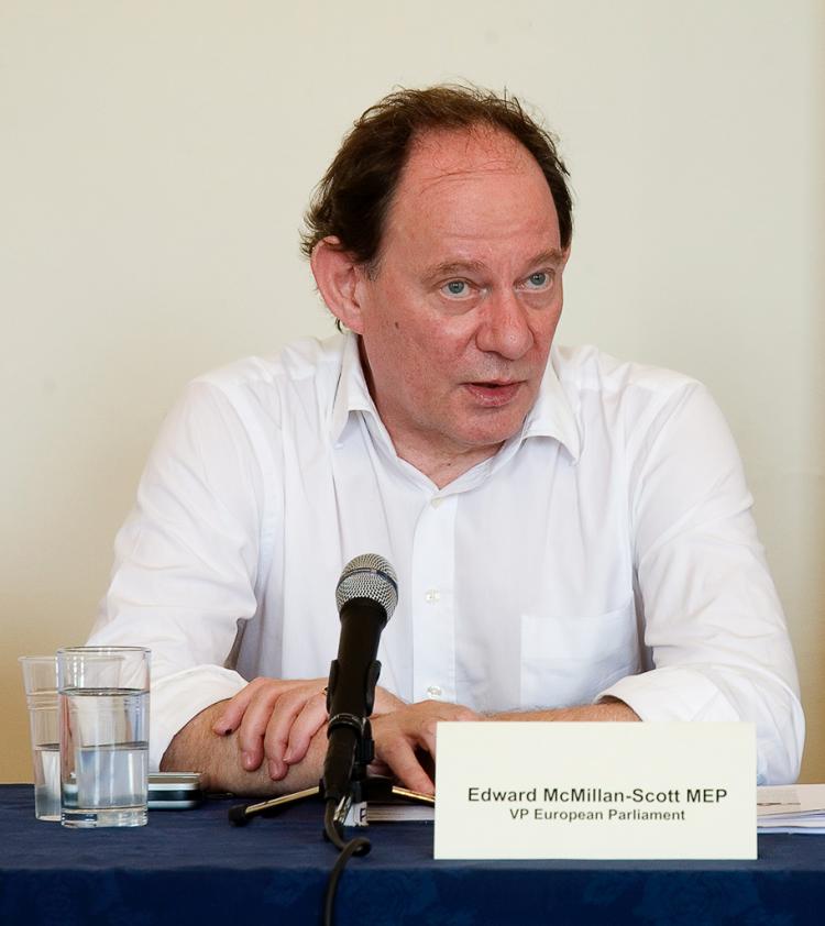 Edward McMillan-Scott speaks at an NTDTV press conference in London on July 23rd. (Huw Greenwood/The Epoch Times) Edward McMillan-Scott speaks at an NTDTV press conference in London on July 23rd. (Huw Greenwood/The Epoch Times)
