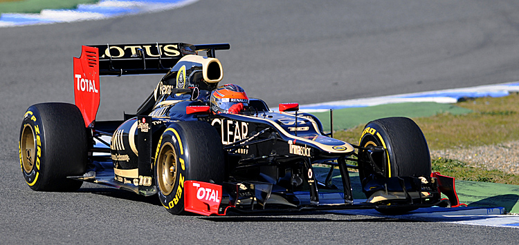 Lotus Renault's Swiss driver Romain Gros Lotus driver Romain Grosjean laps the Jerez racetrack in the Lotus E20-01 on Feb. 10, 2012. (Cristina Quicler/AFP/Getty Images)