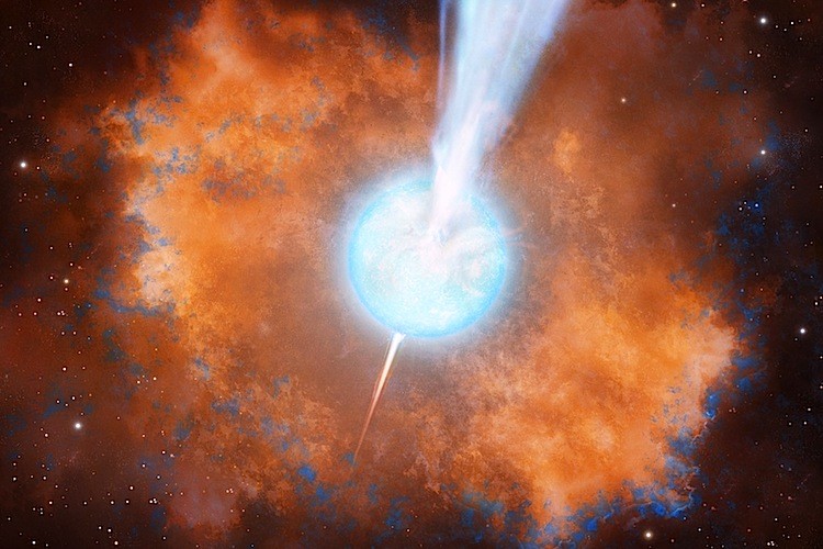 Artist's concept of the explosion of a star leading to a gamma ray burst. (FUW, Tentaris, Maciej Frolow) Artist's concept of the explosion of a star leading to a gamma ray burst. (FUW, Tentaris, Maciej Frolow)