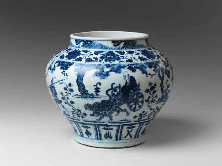 Jar with the story of Guiguzi Porcelain.Porcelain with underglaze cobalt blue decoration Jar with the story of Guiguzi Porcelain.Porcelain with underglaze cobalt blue decoration