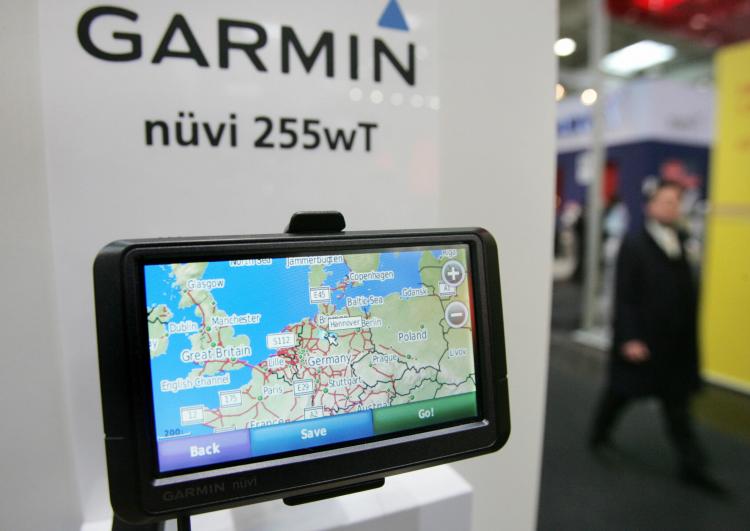A Garmin Nuevi 255wT GPS navigation system is on display at the Garmin stand at the CeBIT trade fair earlier this year. (JOHN MACDOUGALL/AFP/Getty Images)