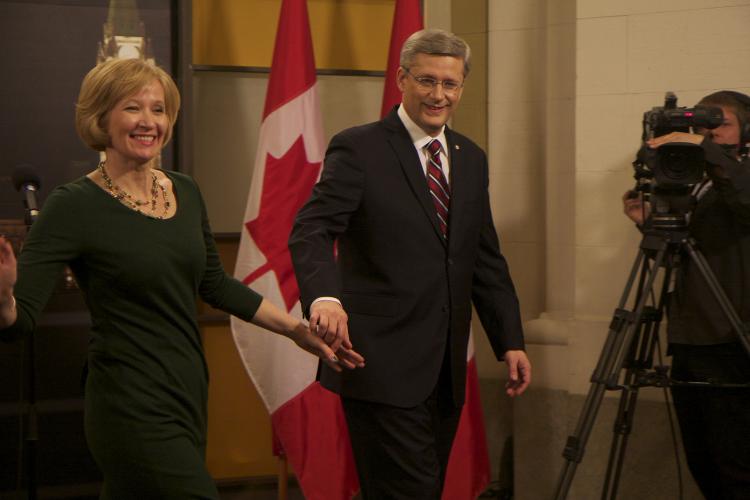 Stephen Harper and his wife Laureen leave the Government Convention Centre after the leader's debate on on Tuesday evening. (Matthew Little/The Epoch Times) Stephen Harper and his wife Laureen leave the Government Convention Centre after the leader's debate on on Tuesday evening. (Matthew Little/The Epoch Times)