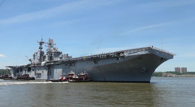 FLEET WEEK: The USS Iwo Jima (LDH7) sailed into New York Harbor on Wednesday to kick off the 24th annual Fleet Week celebration. A parade of ships on the Hudson River officially opened the week-long festivities that run through May 30. Activities include military displays, athletic competitions, and a special Memorial Day ceremony at The Intrepid Sea, Air & Space Museum. (Gary Du/The Epoch Times) FLEET WEEK: The USS Iwo Jima (LDH7) sailed into New York Harbor on Wednesday to kick off the 24th annual Fleet Week celebration. A parade of ships on the Hudson River officially opened the week-long festivities that run through May 30. Activities include military displays, athletic competitions, and a special Memorial Day ceremony at The Intrepid Sea, Air & Space Museum. (Gary Du/The Epoch Times)