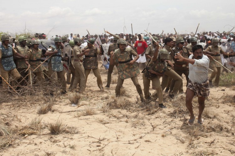 police protest Kudankulam Nuclear Power Plant South India The police intervened and a local anti-nuclear protest turned violent on the beach across from the Kudankulam Nuclear Power Plant in South India on Sept. 10, 2012. (Courtesy Amirtharaj Stephen)