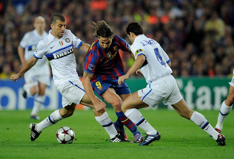 BENDS BUT DOESN'T BREAK: Inter Milan defenders closed down the best of Barcelona's attacks on Wednesday. (Michael Regan/Getty Images) BENDS BUT DOESN'T BREAK: Inter Milan defenders closed down the best of Barcelona's attacks on Wednesday. (Michael Regan/Getty Images)