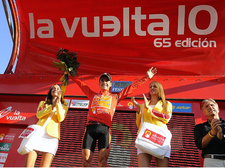 Igor Anton of the Euskaltel-Euskadi team (C) celebrates winning the red jersey at the end of the Stage Nine of the Vuelta a España. He won it back in Stage 11 after losing it in Stage 10. (Jose Jordan/AFP/Getty Images) Igor Anton of the Euskaltel-Euskadi team (C) celebrates winning the red jersey at the end of the Stage Nine of the Vuelta a España. He won it back in Stage 11 after losing it in Stage 10. (Jose Jordan/AFP/Getty Images)