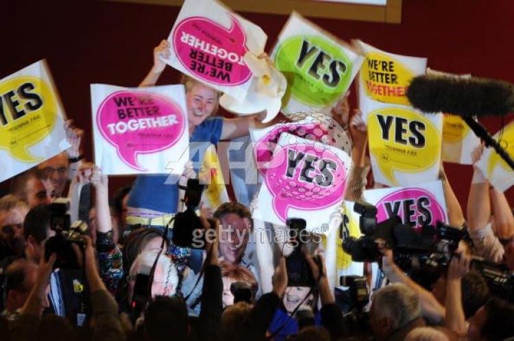 Supporters celebrate in St. Patrick's Hall following the offical announcement in favour of the European Union's Lisbon Treaty in Dublin, Ireland, on Oct. 3, 2009. (Ben Stansall/AFP/Getty Images) Supporters celebrate in St. Patrick's Hall following the offical announcement in favour of the European Union's Lisbon Treaty in Dublin, Ireland, on Oct. 3, 2009. (Ben Stansall/AFP/Getty Images)