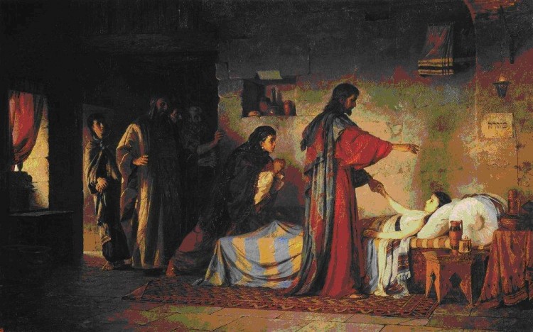 DIVINE DEED: A famous biblical scene depicts Jesus resurrecting the daughter of a Jewish elder. Vasily Polenov. 'Raising of Jairus' Daughter.' 1871. Oil on canvas. The Museum of the Academy of Arts, St. Petersburg, Russia.  (vasily-polenov.ru)