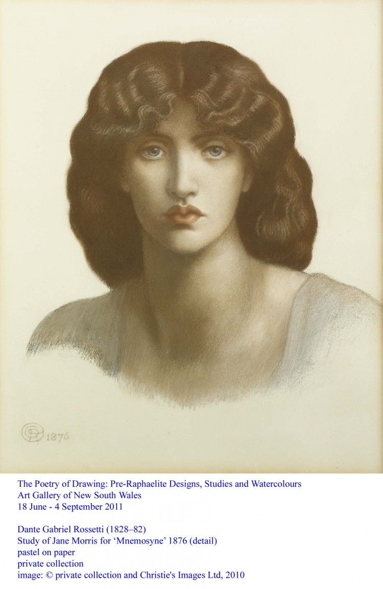 Dante Gabriel Rossetti, Study of Jane Morris for Mnemosyne, 1876, pastel on paper, Private collection. Dante Gabriel Rossetti, Study of Jane Morris for Mnemosyne, 1876, pastel on paper, Private collection.