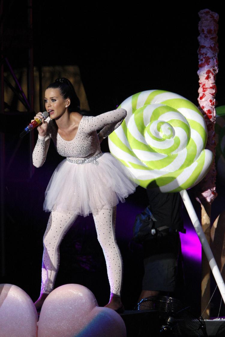 US singer Katy Perry performs during the MTV World Stage Live in Malaysia on July 31. The pop star has signed a deal with Baskin-Robbins icecream parlours to promote her new album 'Teenage Dream'. (lai seng sin/AFP/Getty Images)