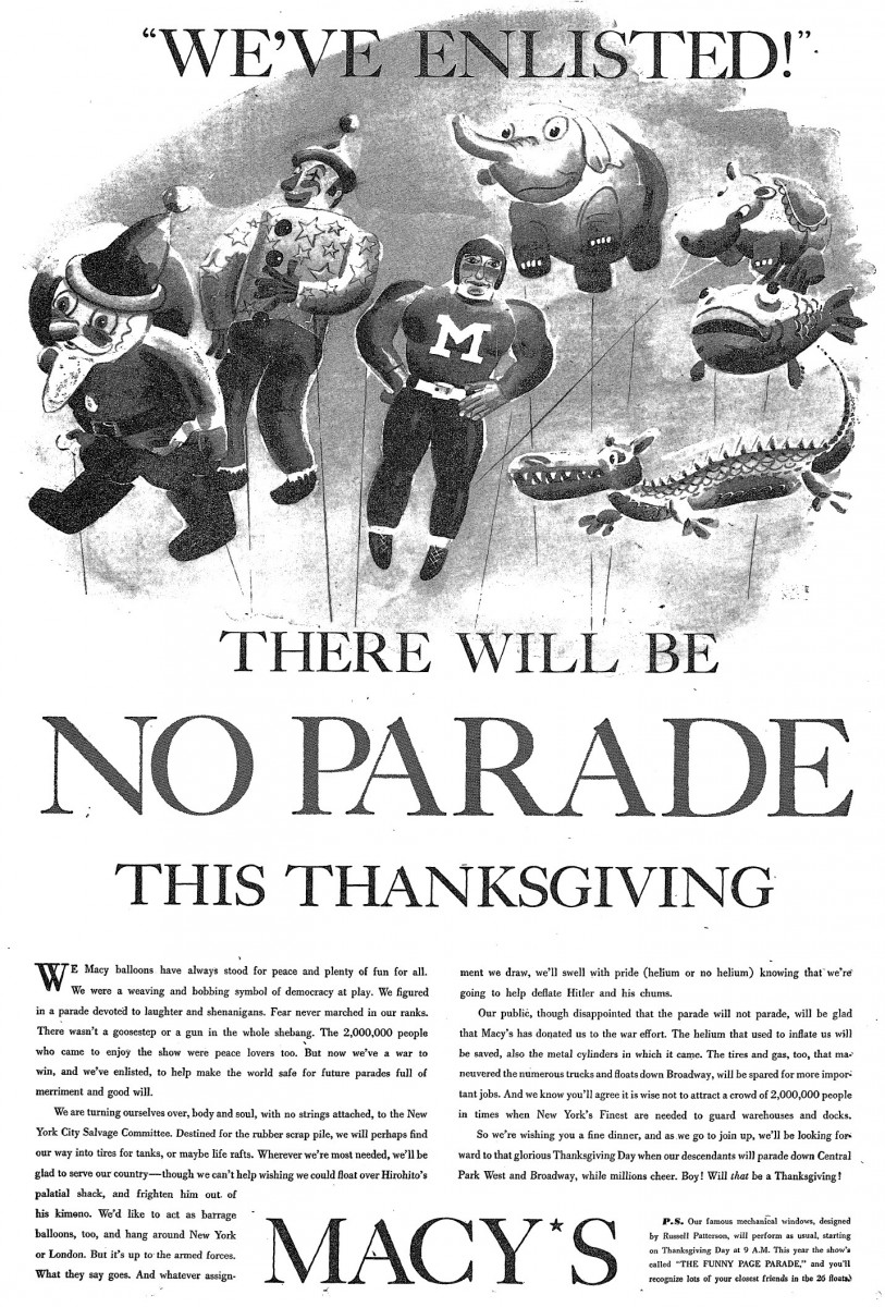 The 1942 Macy's Thanksgiving Day Parade was called off because of the war. (Courtesy of the New York Historical Society)