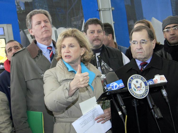 U.S. Representatives Carolyn Maloney (C) Jerrold Nadler (R) and Frank Pallone Jr.(L) showed their support for a new bill that will extend medical coverage for 9-11 first responders at a press conference at the WTC site on Sunday. (Lixin Shi/The Epoch Times) U.S. Representatives Carolyn Maloney (C) Jerrold Nadler (R) and Frank Pallone Jr.(L) showed their support for a new bill that will extend medical coverage for 9-11 first responders at a press conference at the WTC site on Sunday. (Lixin Shi/The Epoch Times)