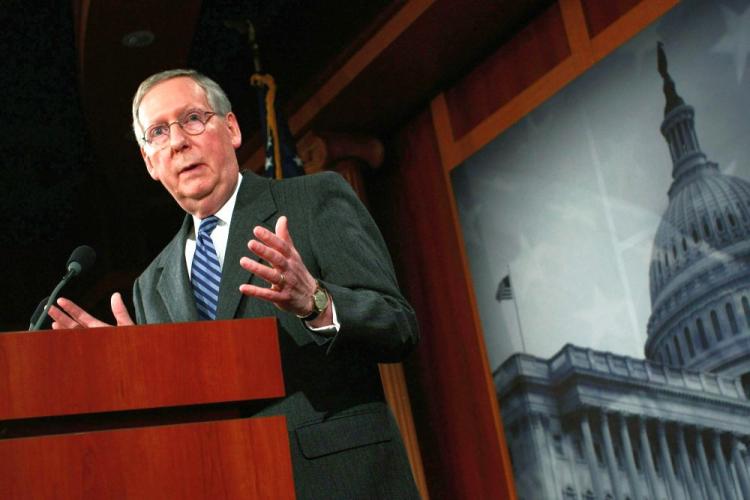 Senate Minority Leader Mitch McConnell (R-Ky.) speaks during a press conference on the economic stimulus legislation held at the U.S. Capitol in Washington. (Win McNamee/Getty Images) Senate Minority Leader Mitch McConnell (R-Ky.) speaks during a press conference on the economic stimulus legislation held at the U.S. Capitol in Washington. (Win McNamee/Getty Images)