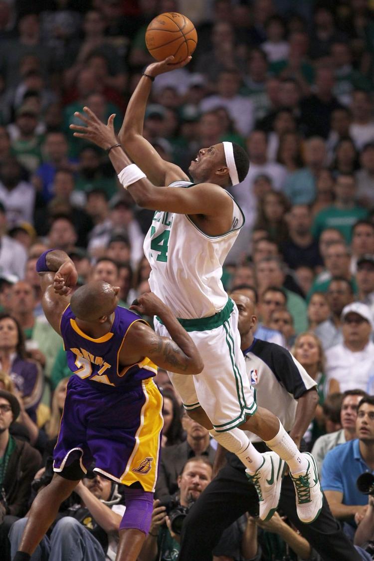Paul Pierce finally got his groove on in Boston's Game 5 victory over the Los Angeles Lakers on Sunday. (Elsa/Getty Images)