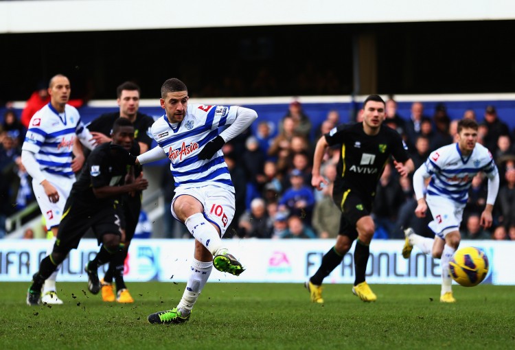 Queens Park Rangers v Norwich City - Premier League QPR's Adel Taarabt takes a penalty kick in the second half against Norwich City in English Premier League action in London on Feb. 2, 2013. (Paul Gilham/Getty Images)