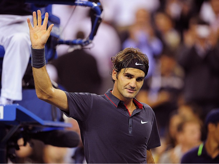Roger Federer celebrates after winning against France's Jo-Wilfried Tsonga during their Men's US Open quarterfinals match. (Emmanuel Dunand/AFP/Getty Images) Roger Federer celebrates after winning against France's Jo-Wilfried Tsonga during their Men's US Open quarterfinals match. (Emmanuel Dunand/AFP/Getty Images)