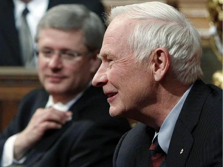 Then Governor General David Johnston and Prime Minister Stephen Harper take part in a Royal Assent ceremony in the Senate chamber on Parliament Hill on Dec. 15, 2010.(Reuters/Blair Gable)