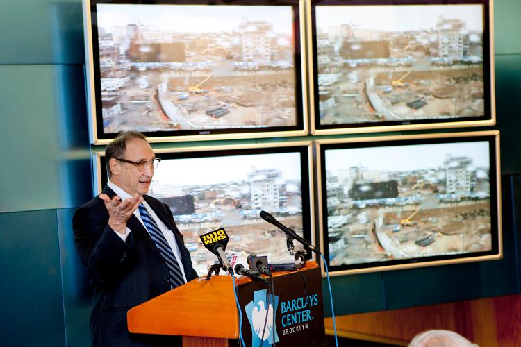 THE YARDS: Chairman and CEO of Forest City Bruce Ratner unveils design plans for a new plaza at the Atlantic Yards in Brooklyn. (Henry Lam/The Epoch Times) THE YARDS: Chairman and CEO of Forest City Bruce Ratner unveils design plans for a new plaza at the Atlantic Yards in Brooklyn. (Henry Lam/The Epoch Times)
