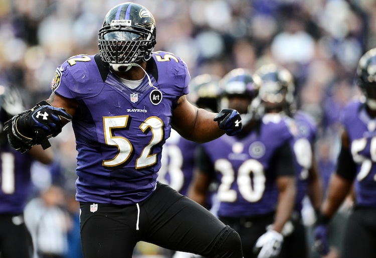 Baltimore Ravens linebacker Ray Lewis in action against the Indianapolis Colts on Jan. 6, 2013. Lewis made a highly successful return from a tricep injury in this AFC wild card game. (Patrick Smith/Getty Images) 